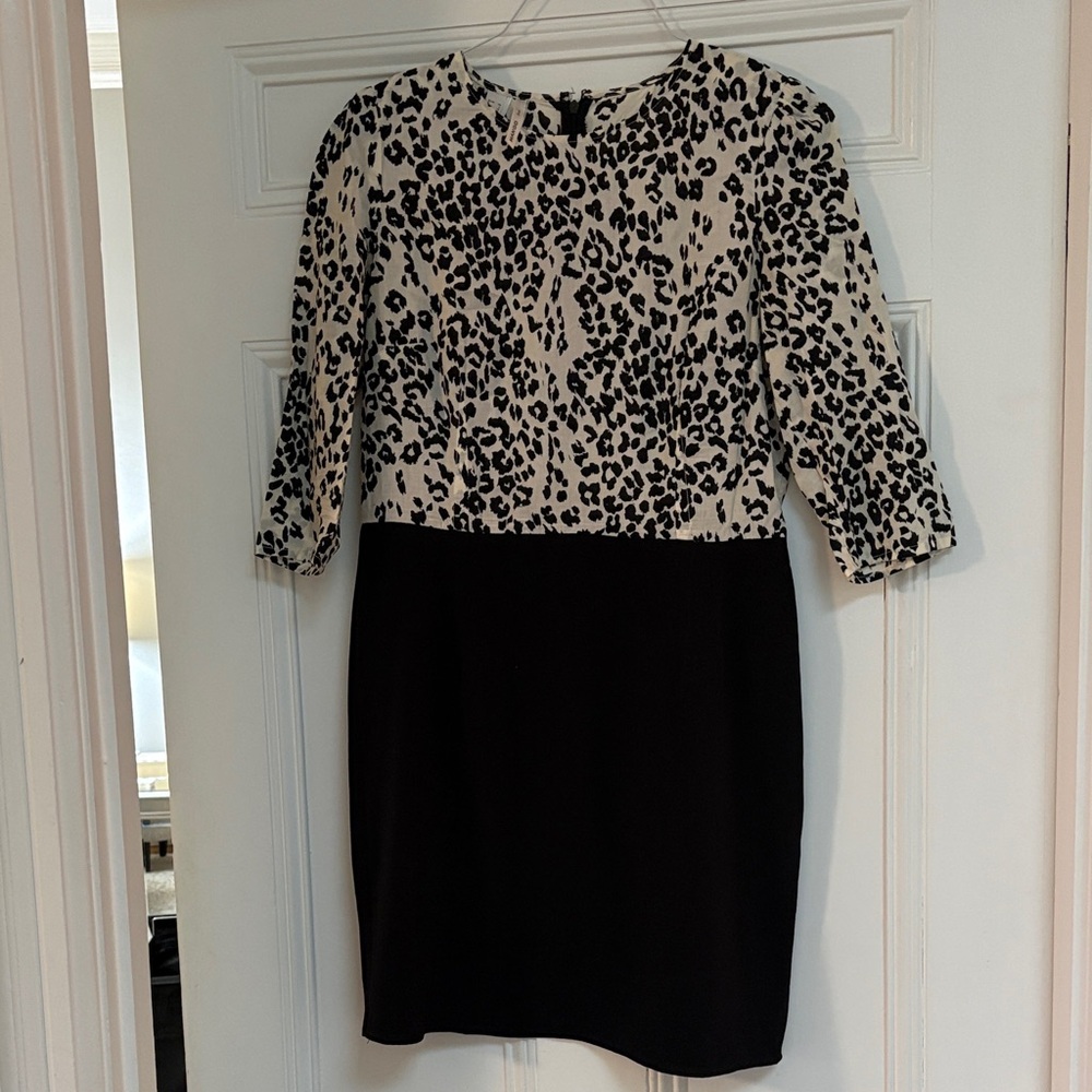 Mango Black and Cream Leopard Print Dress